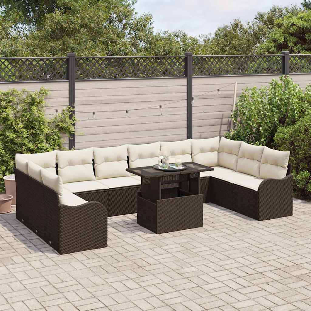 Garten-Sofa-Set mit Kissen 11 pcs Braun Poly Rattan