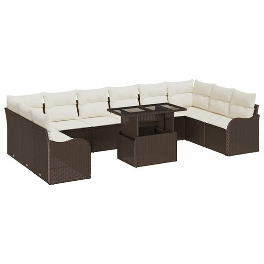 Garten-Sofa-Set mit Kissen 11 pcs Braun Poly Rattan