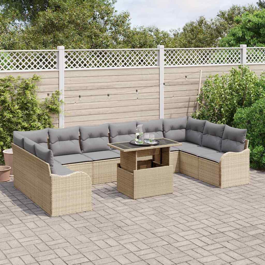 Garten-Sofa-Set mit Kissen 11 pcs Beige Poly Rattan