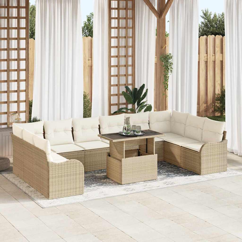 Gartensofa-set mit Kissen 11 pcs Beige Poly Rattan