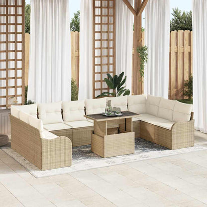 Gartensofa-set mit Kissen 11 pcs Beige Poly Rattan