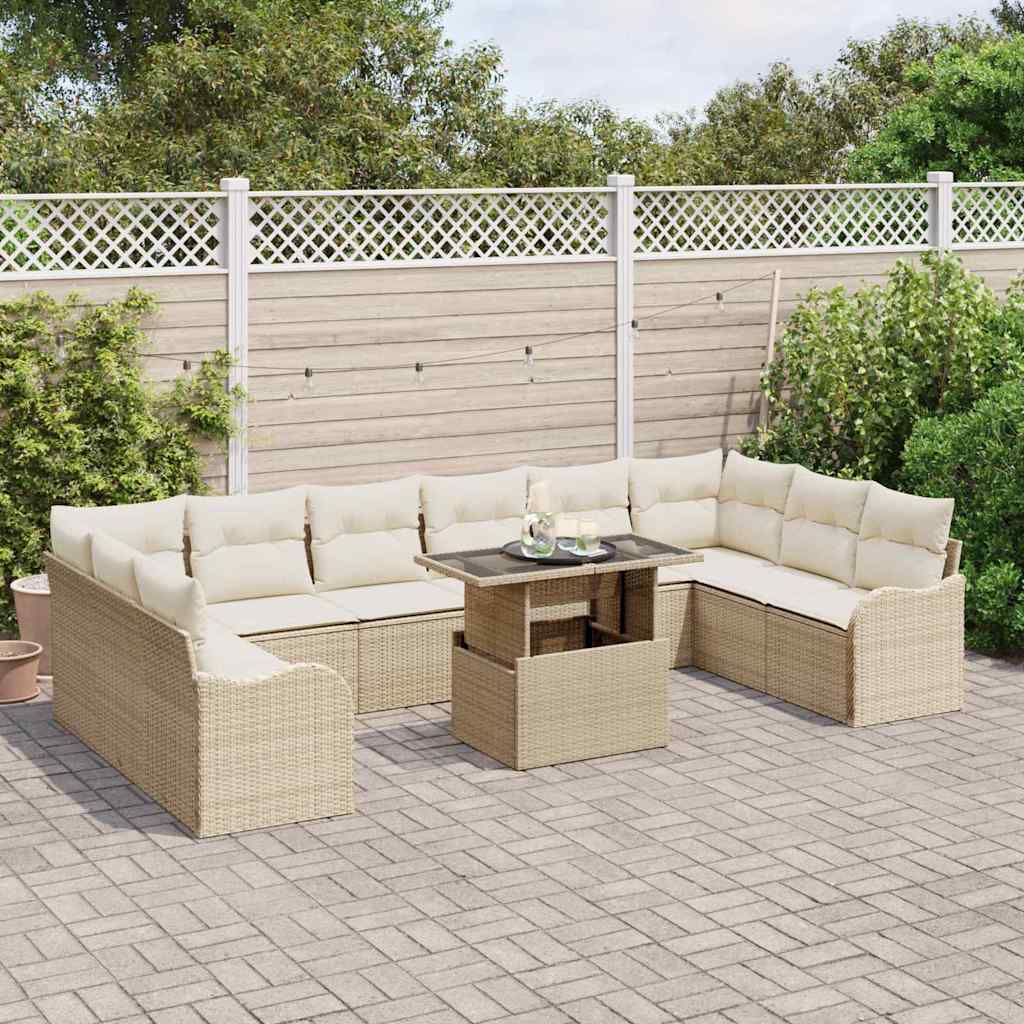 Gartensofa-set mit Kissen 11 pcs Beige Poly Rattan
