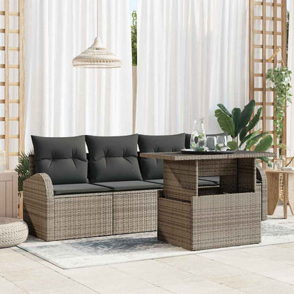 Garten-Sofa-Set mit Kissen 5 pcs Grau Poly Rattan