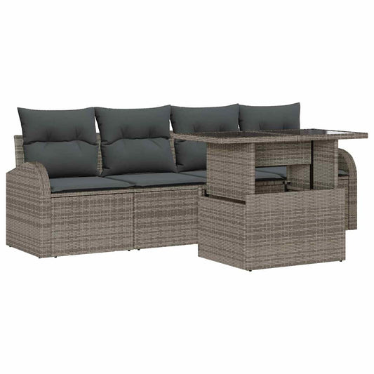 Garten-Sofa-Set mit Kissen 5 pcs Grau Poly Rattan