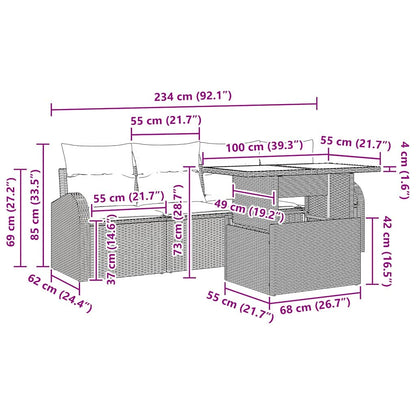 Garten-Sofa-Set mit Kissen 5 pcs Hellgrau Poly Rattan