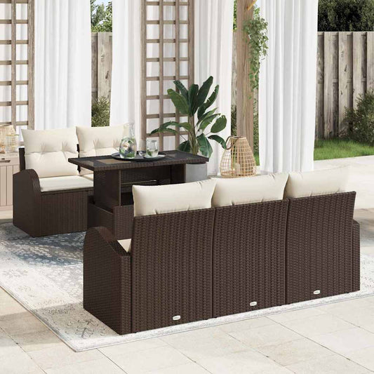 Garten-Sofa-Set mit Kissen 6 pcs Braun Poly Rattan