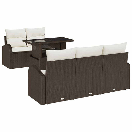 Garten-Sofa-Set mit Kissen 6 pcs Braun Poly Rattan