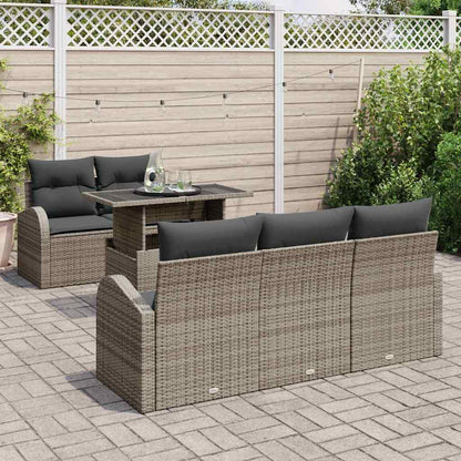 Garten-Sofa-Set mit Kissen 6 pcs Grau Poly Rattan