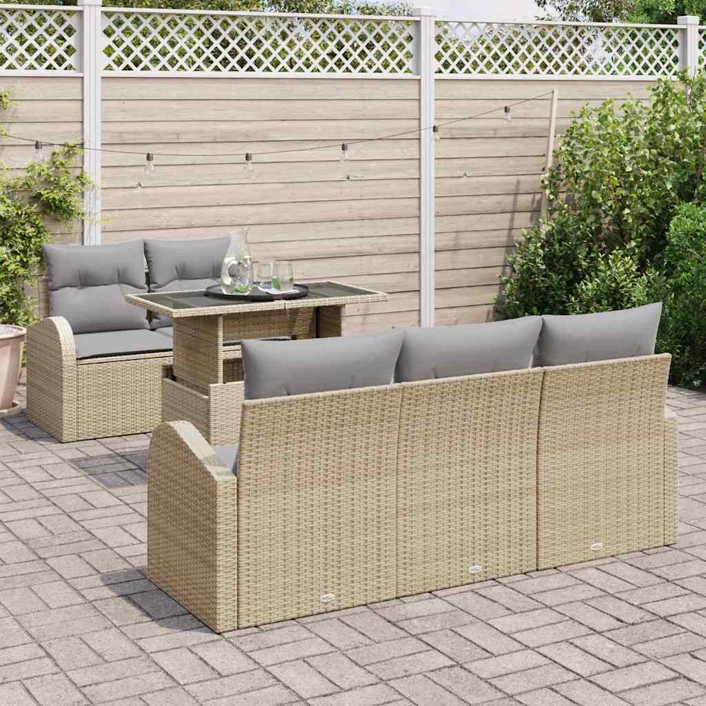 Garten-Sofa-Set mit Kissen 6 pcs Beige Poly Rattan