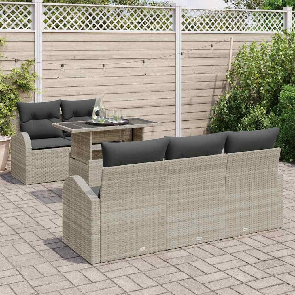 Garten-Sofa-Set mit Kissen 6 pcs Hellgrau Poly Rattan