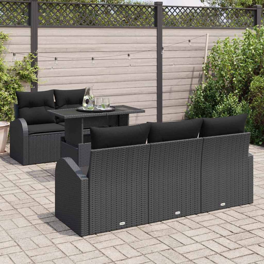 Garten-Sofa-Set mit Kissen 6 pcs Schwarz Poly Rattan