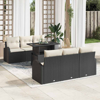 Garten-Sofa-Set mit Kissen 7 pcs Schwarz Poly Rattan
