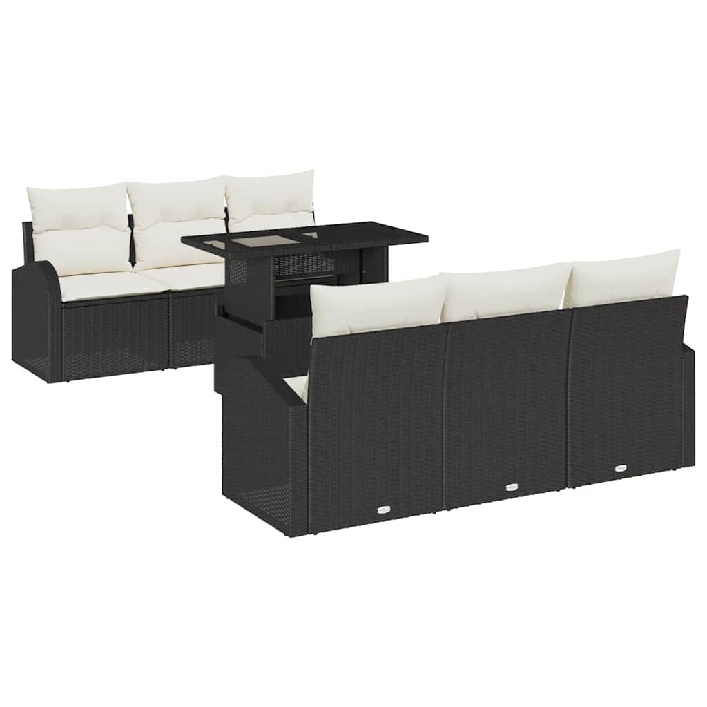 Garten-Sofa-Set mit Kissen 7 pcs Schwarz Poly Rattan