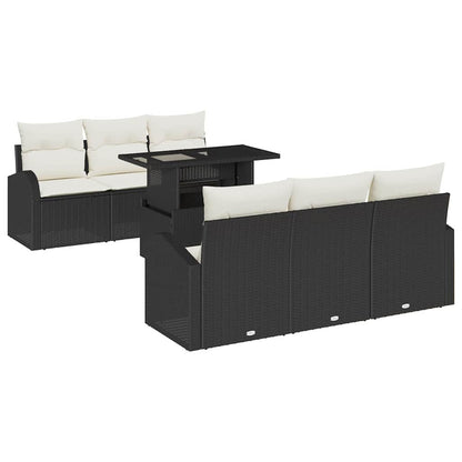 Garten-Sofa-Set mit Kissen 7 pcs Schwarz Poly Rattan