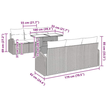 Garten-Sofa-Set mit Kissen 7 pcs Schwarz Poly Rattan