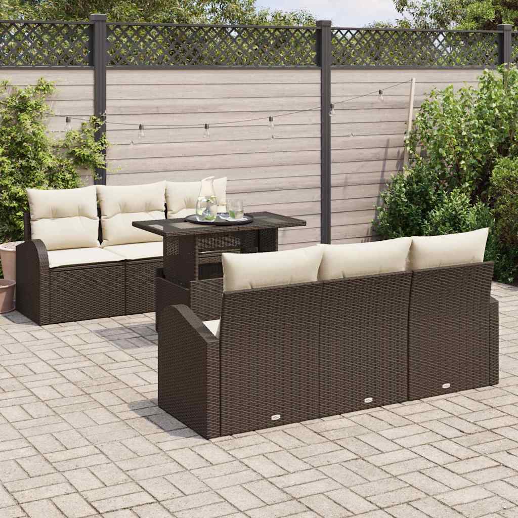 Garten-Sofa-Set mit Kissen 7 pcs Braun Poly Rattan