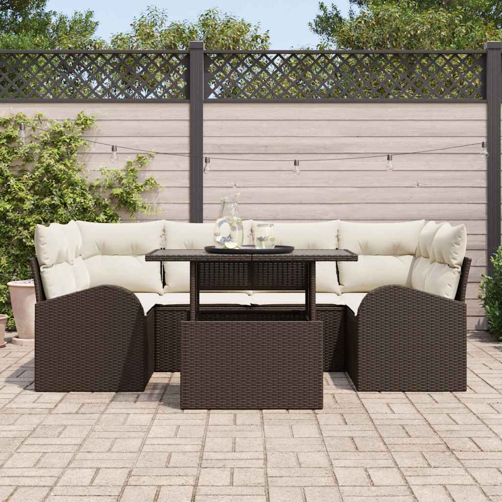 Garten-Sofa-Set mit Kissen 7 pcs Braun Poly Rattan