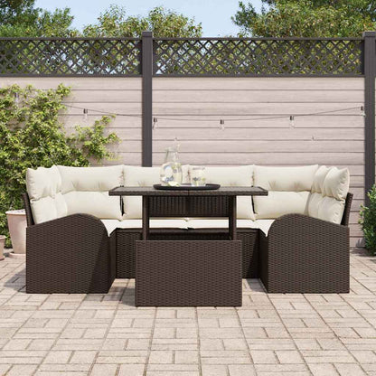 Garten-Sofa-Set mit Kissen 7 pcs Braun Poly Rattan