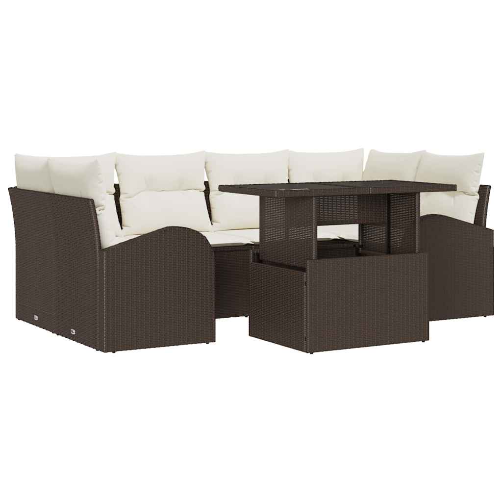 Garten-Sofa-Set mit Kissen 7 pcs Braun Poly Rattan
