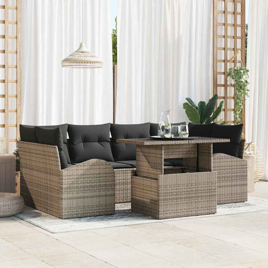 Garten-Sofa-Set mit Kissen 7 pcs Grau Poly Rattan