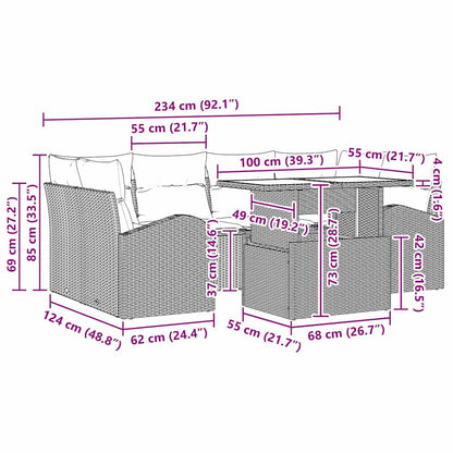 Garten-Sofa-Set mit Kissen 7 pcs Beige Poly Rattan