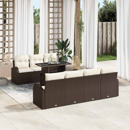 Garten-Sofa-Set mit Kissen 8 pcs Braun Poly Rattan
