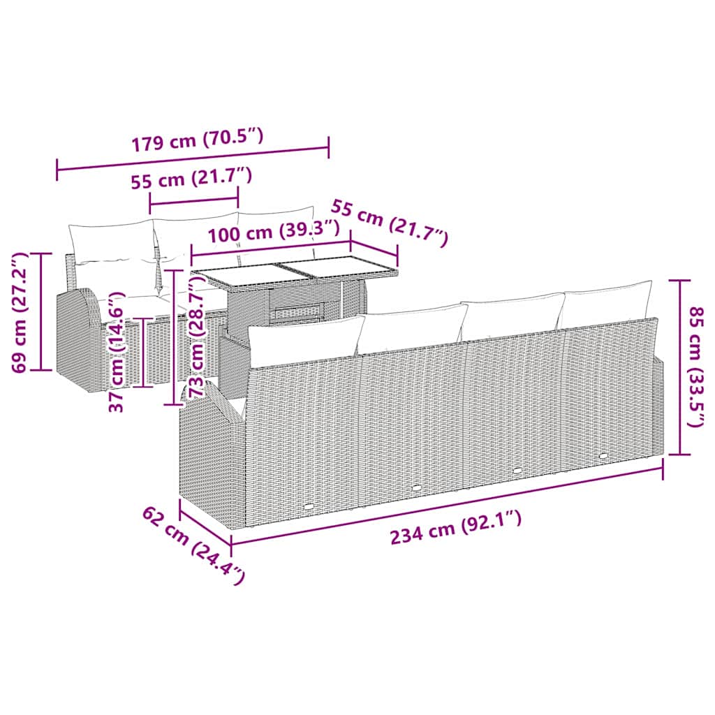 Garten-Sofa-Set mit Kissen 8 pcs Braun Poly Rattan