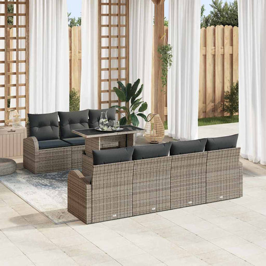 Garten-Sofa-Set mit Kissen 8 pcs Grau Poly Rattan