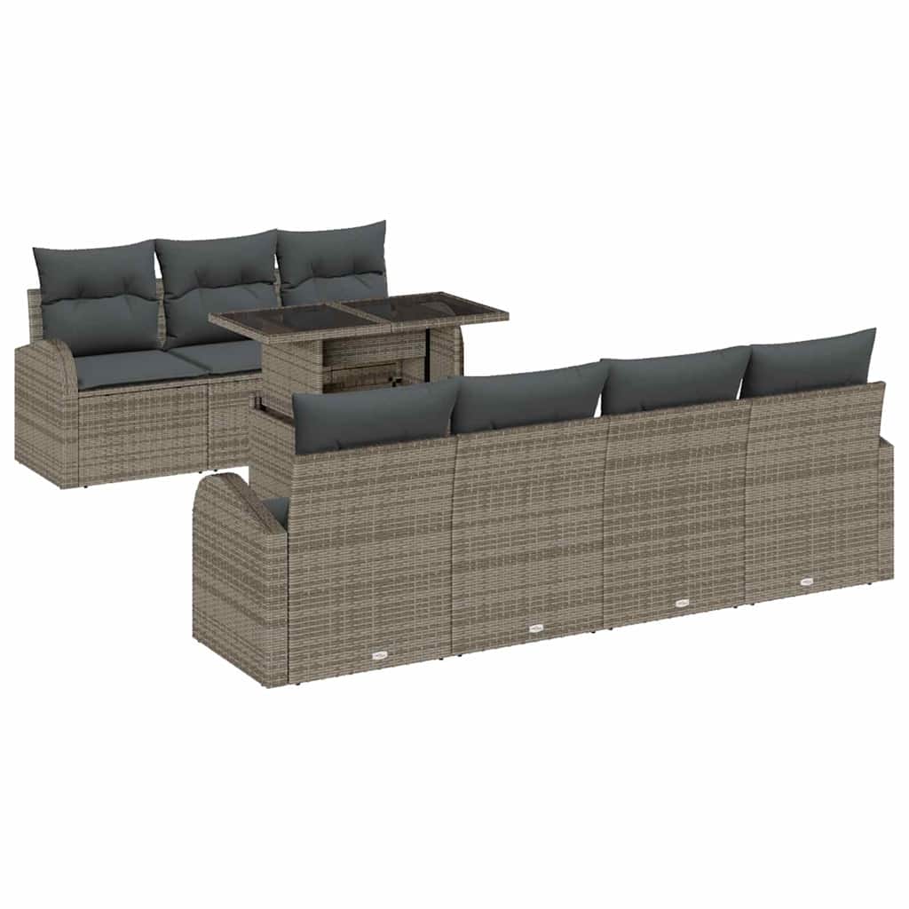 Garten-Sofa-Set mit Kissen 8 pcs Grau Poly Rattan