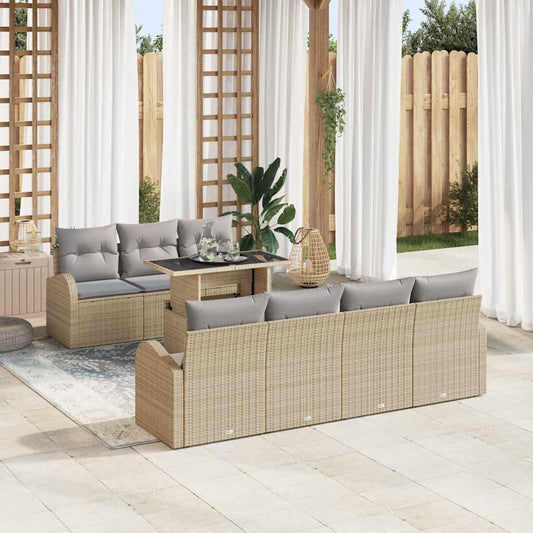 Garten-Sofa-Set mit Kissen 8 pcs Beige Poly Rattan