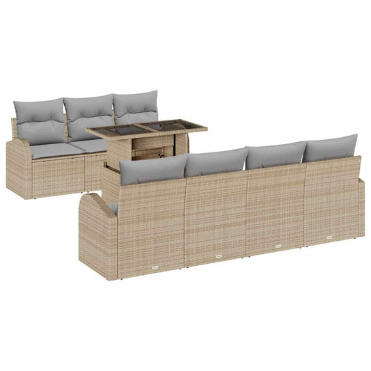 Garten-Sofa-Set mit Kissen 8 pcs Beige Poly Rattan