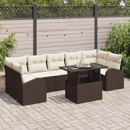 Garten-Sofa-Set mit Kissen 8 pcs Braun Poly Rattan