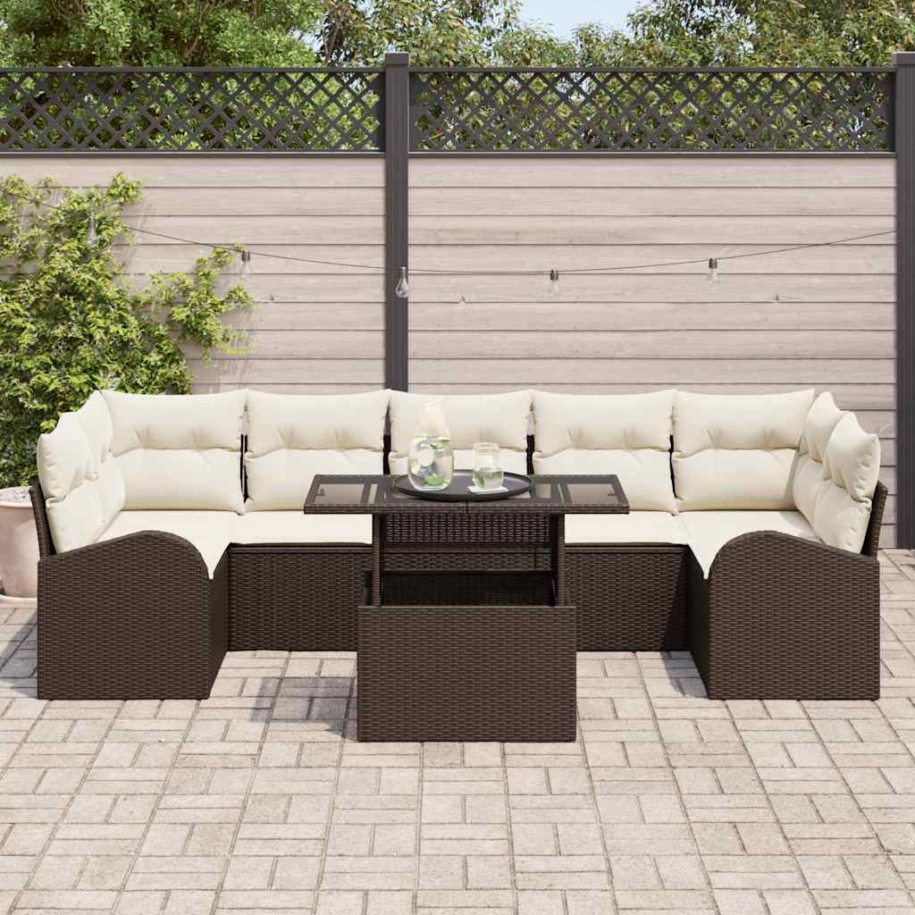 Garten-Sofa-Set mit Kissen 8 pcs Braun Poly Rattan