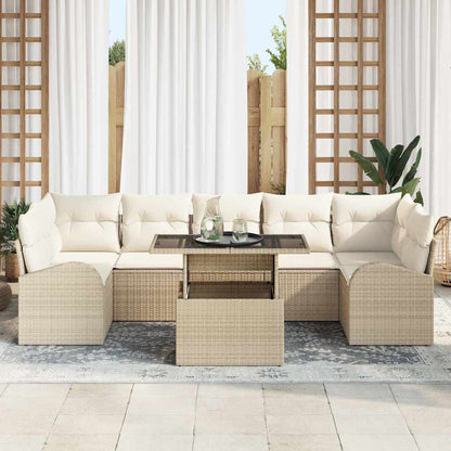 Garten-Sofa-Set mit Kissen 8 pcs Beige Poly Rattan