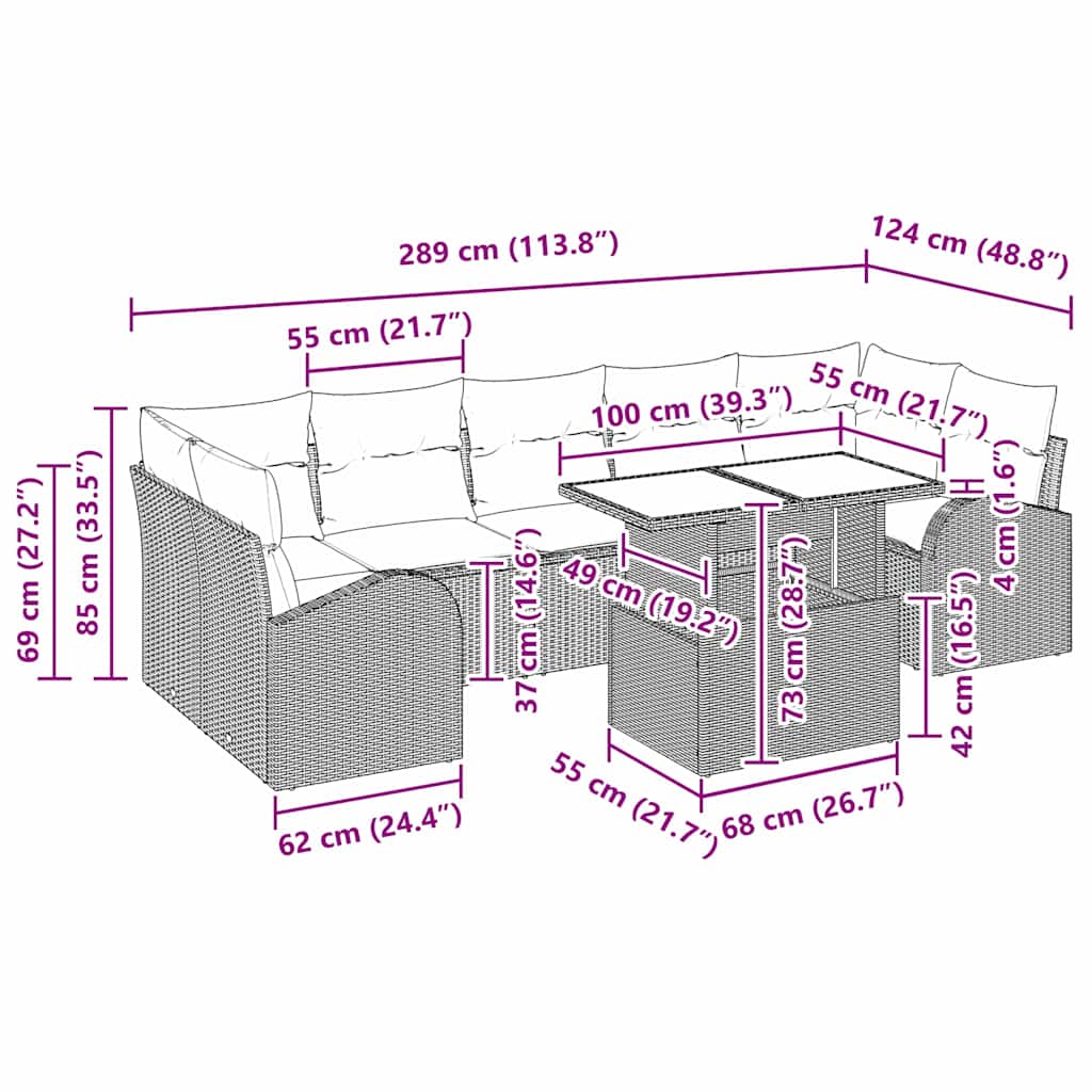 Garten-Sofa-Set mit Kissen 8 pcs Beige Poly Rattan