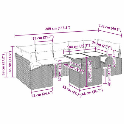 Garten-Sofa-Set mit Kissen 8 pcs Beige Poly Rattan