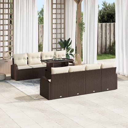 Garten-Sofa-Set mit Kissen 7 pcs Braun Poly Rattan