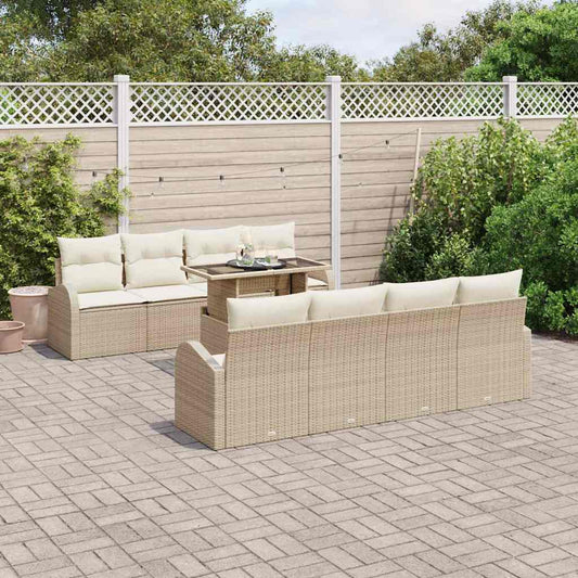 Garten-Sofa-Set mit Kissen 7 pcs Beige Poly Rattan