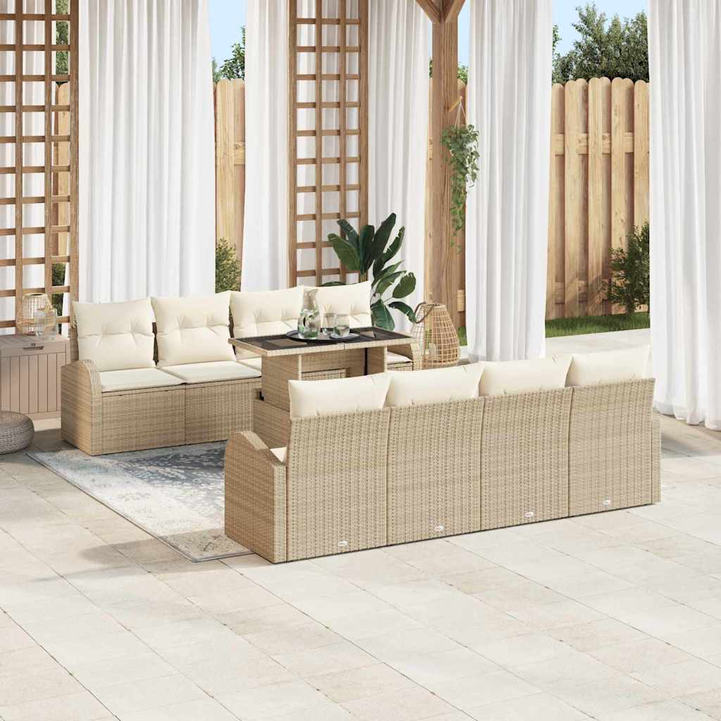 Garten-Sofa-Set mit Kissen 7 pcs Beige Poly Rattan