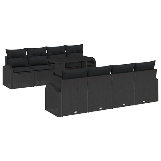 Garten-Sofa-Set mit Kissen 7 pcs Schwarz Poly Rattan