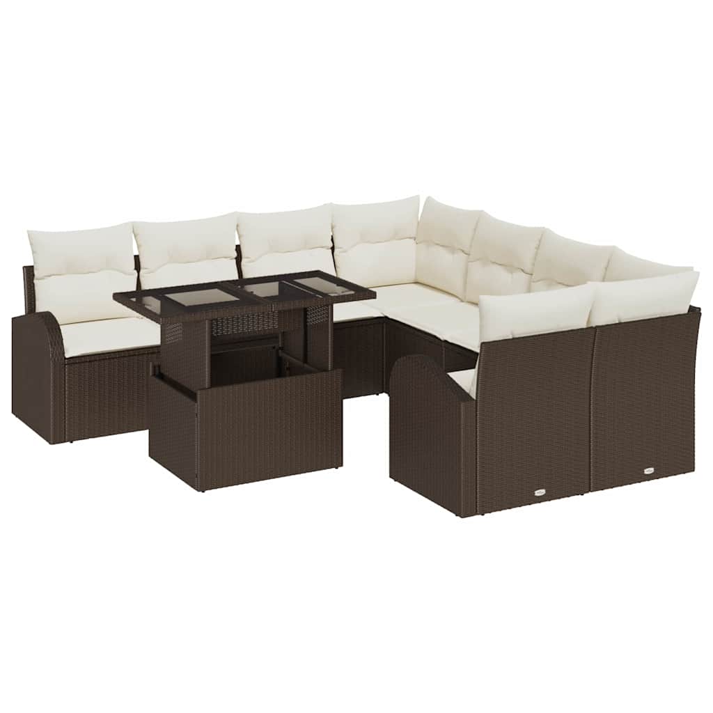 Garten-Sofa-Set mit Kissen 9 pcs Braun Poly Rattan