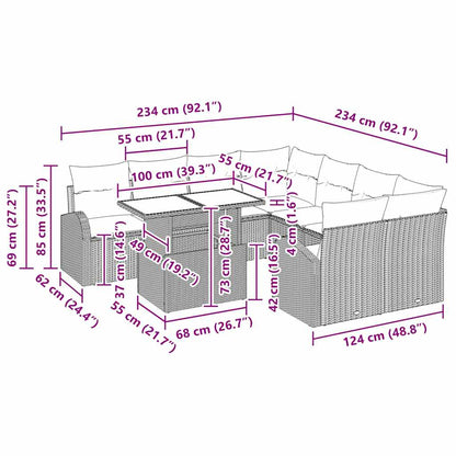 Garten-Sofa-Set mit Kissen 9 pcs Grau Poly Rattan