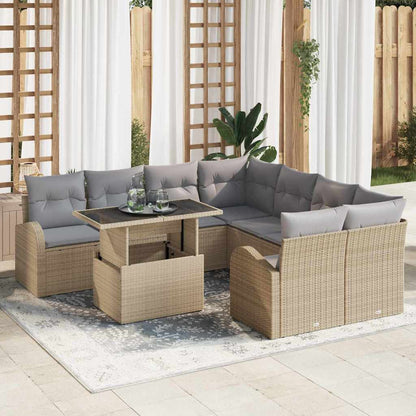 Garten-Sofa-Set mit Kissen 9 pcs Beige Poly Rattan