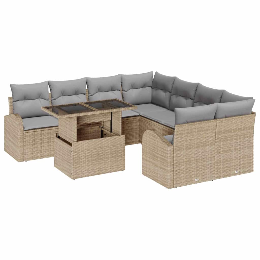Garten-Sofa-Set mit Kissen 9 pcs Beige Poly Rattan