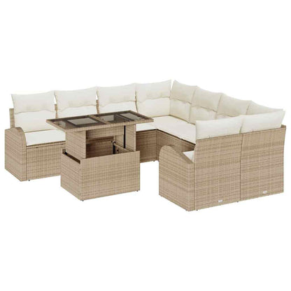 Gartensofa-set mit Speicher 9 pcs Beige Poly-Rattan