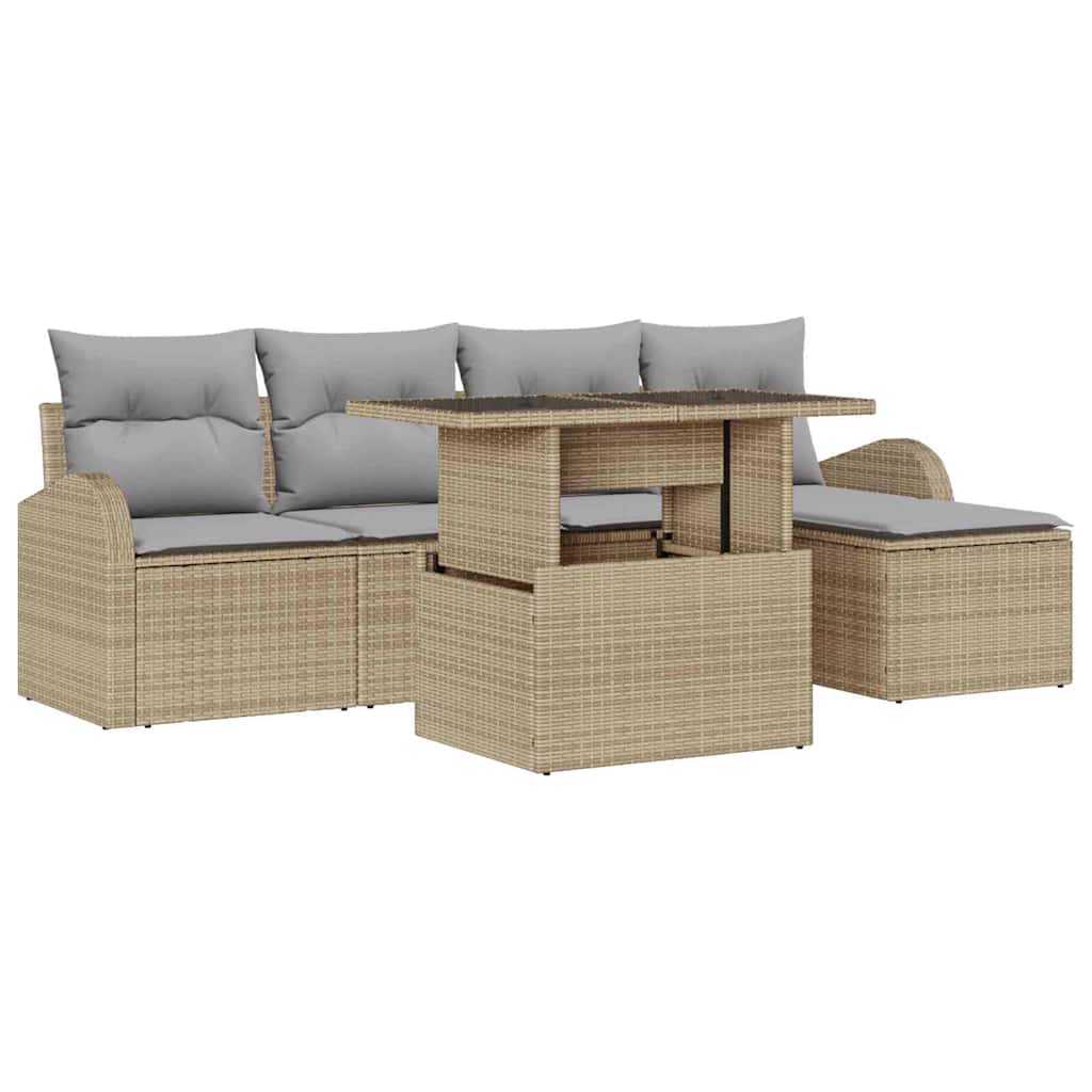 Garten-Sofa-Set mit Kissen 6 pcs Beige Poly Rattan