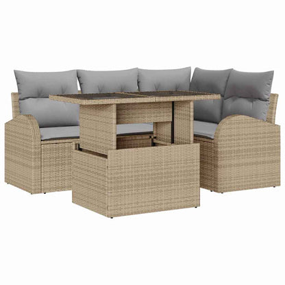 Garten-Sofa-Set mit Kissen 5 pcs Beige Poly Rattan