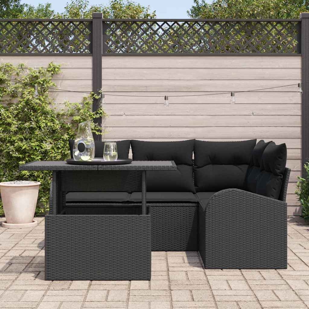 Garten-Sofa-Set mit Kissen 5 pcs Schwarz Poly Rattan