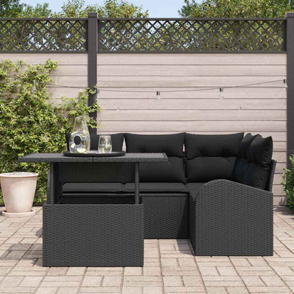 Garten-Sofa-Set mit Kissen 5 pcs Schwarz Poly Rattan