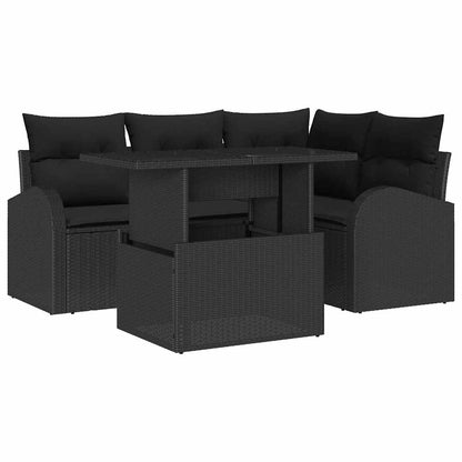 Garten-Sofa-Set mit Kissen 5 pcs Schwarz Poly Rattan
